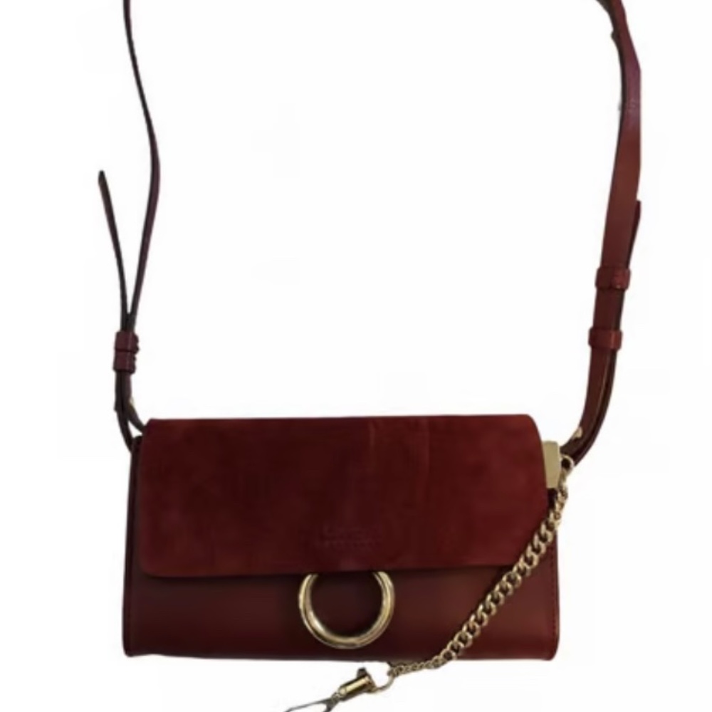 Chloé Faye Mini Burgundy Leather Cross Body Bag.